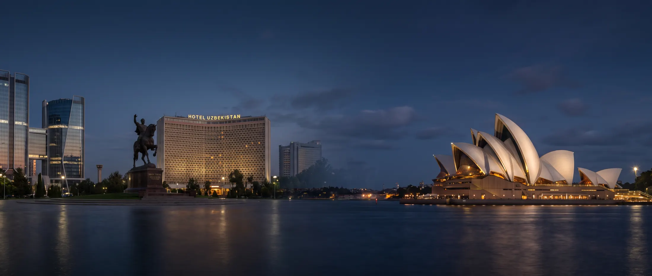 Tashkent and Sydney Opera House panorama